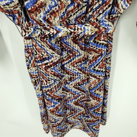Parker 100% Silk Geometric Printed Balloon Sleeve Mini Dress Batwing Sz M Multi - Picture 13 of 15